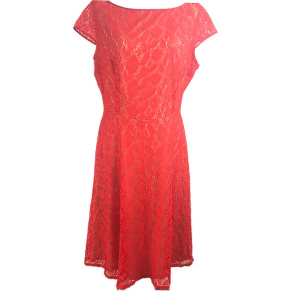 Evan Picone Black Label Orange Lace Dress - Picture 4 of 8